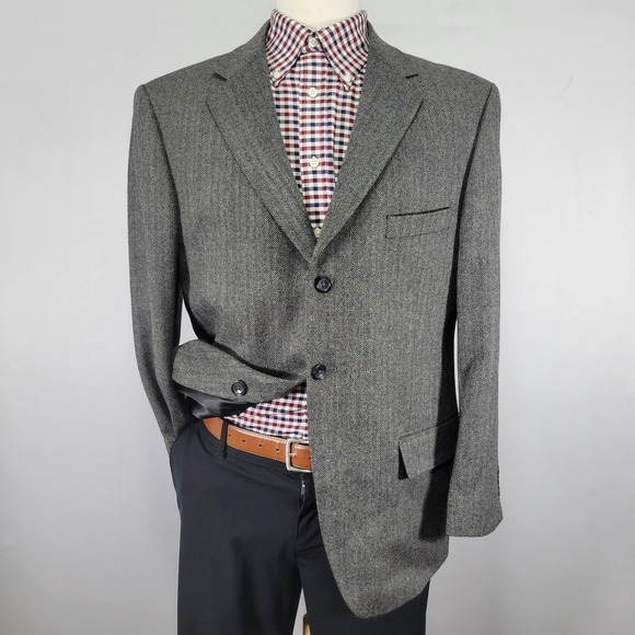 Stafford Other - Stafford Essentials Mens Sport Coat Blazer Three Button GRY Herringbone Wool 42S